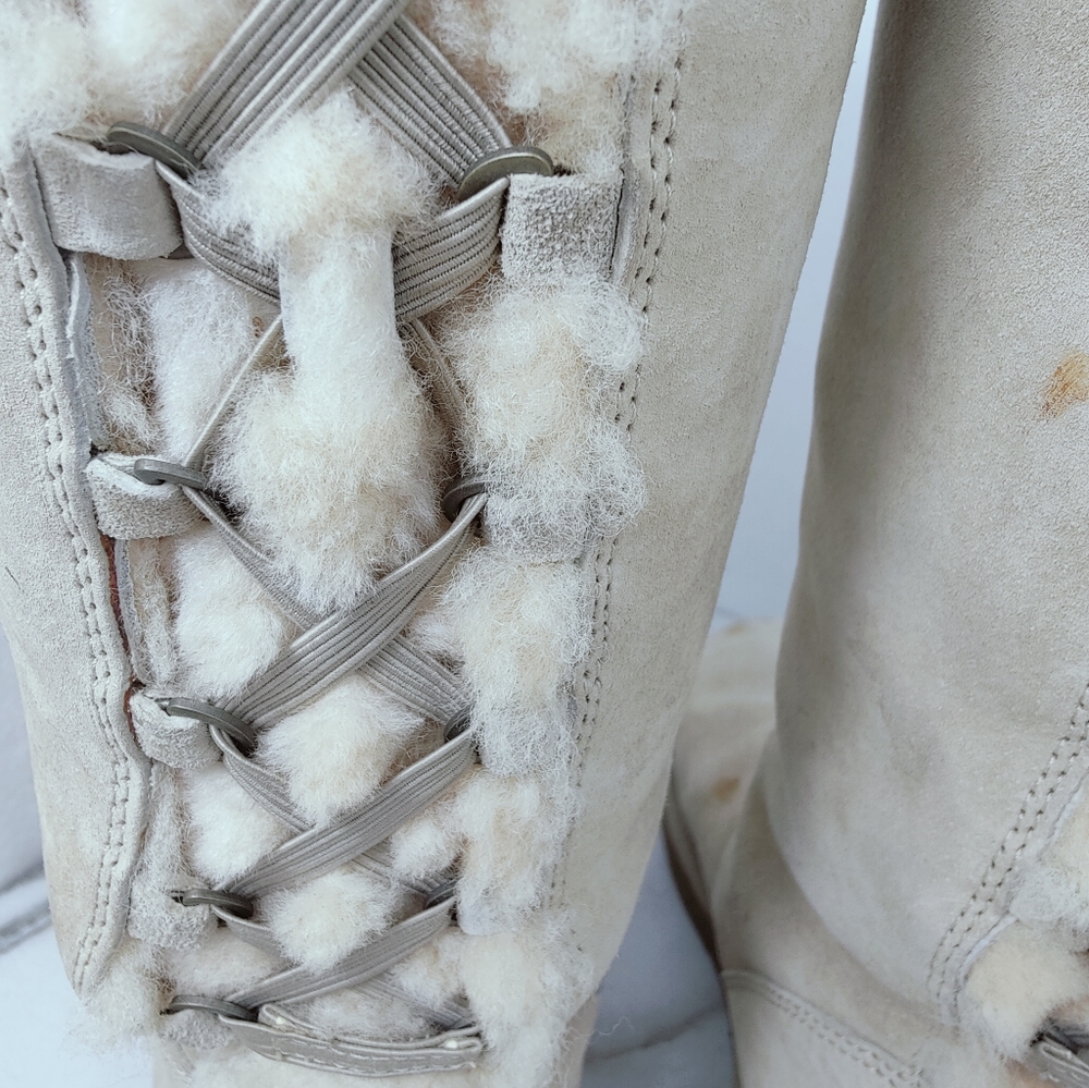 UGG Tall Lace-Back Shearling Boots in Light Beige/Cream - Picture 11 of 14